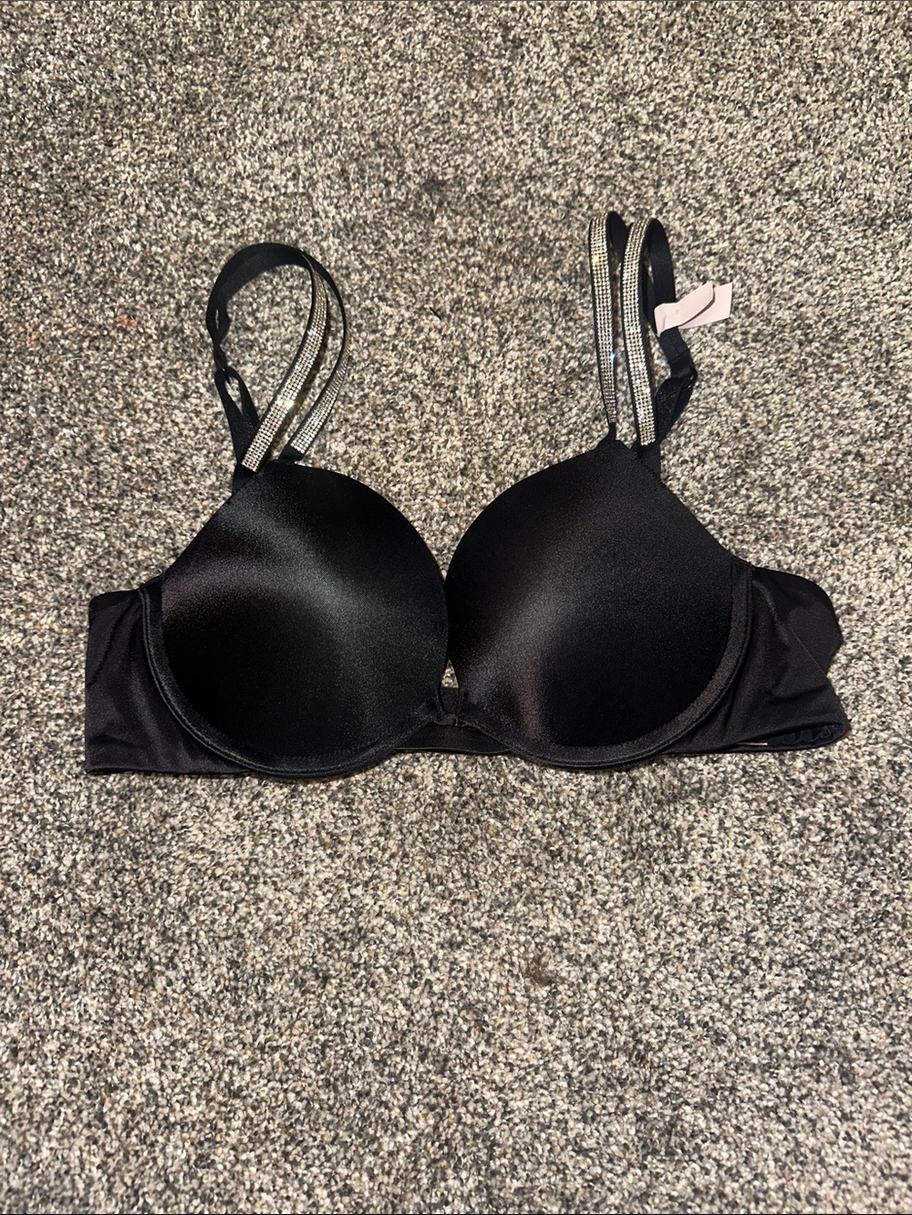 Victoria's Secret Black Padded Bra with Rhinestone Accent Straps